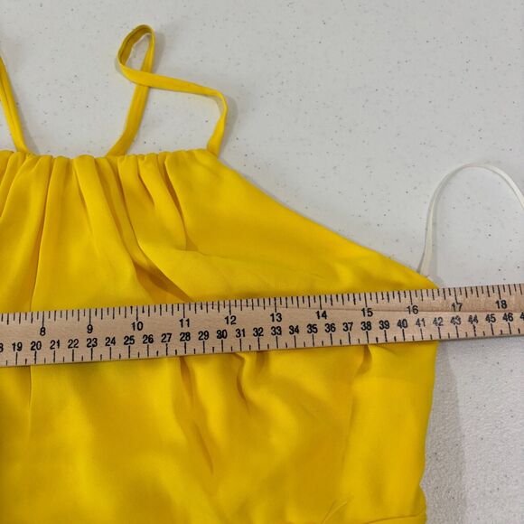 Nine West Yellow Halter Dress Size 8 Brocade Ruffles Flowy Swing Mod Retro - Picture 10 of 12
